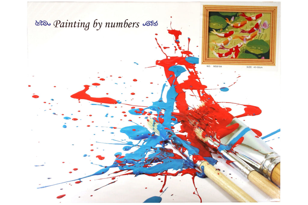 Koi im Teich auf Rahmen 50 x 40 cm Malen nach Zahlen Acryl Set MS8184 24 Farben