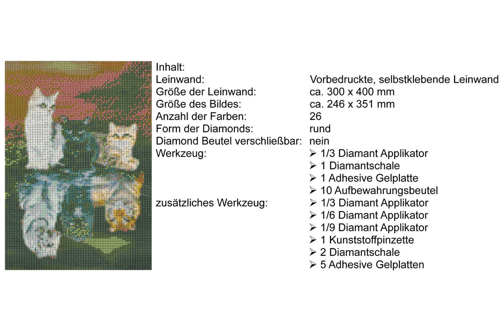 3 Katzen in Pfütze zu 3 Raubtiere Diamond Painting  26 Farben 30x40 cm  LC6343