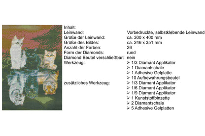 3 Katzen in Pfütze zu 3 Raubtiere Diamond Painting  26 Farben 30x40 cm  LC6343