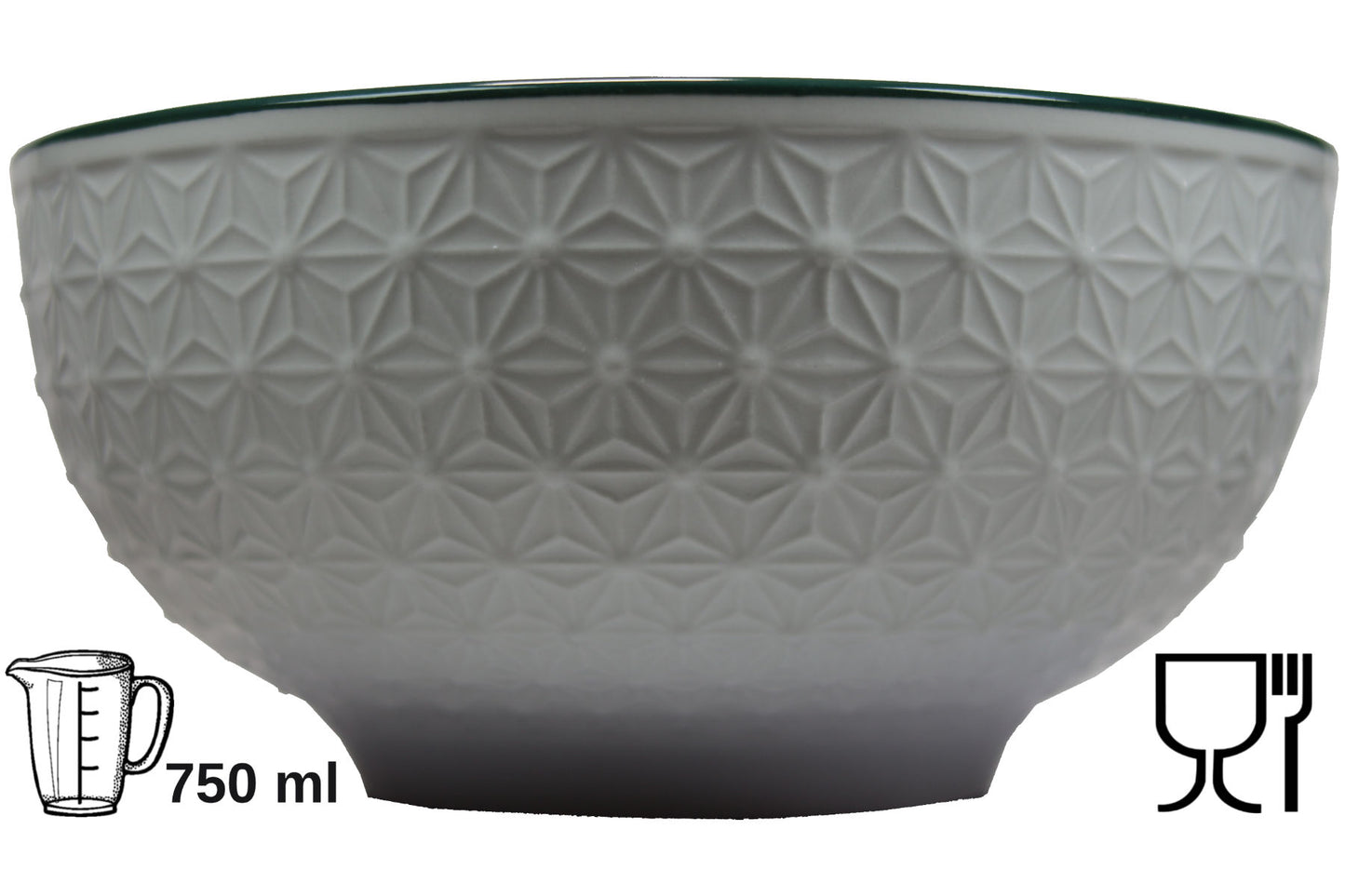 Schüssel 750 ml Ø 16 cm grünes Linienmuster innen Blütenrelief außen
