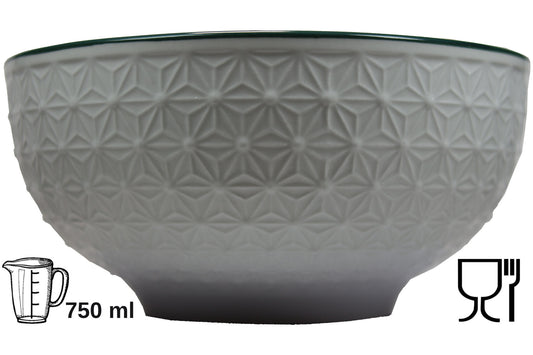 Schüssel 750 ml Ø 16 cm grünes Linienmuster innen Blütenrelief außen