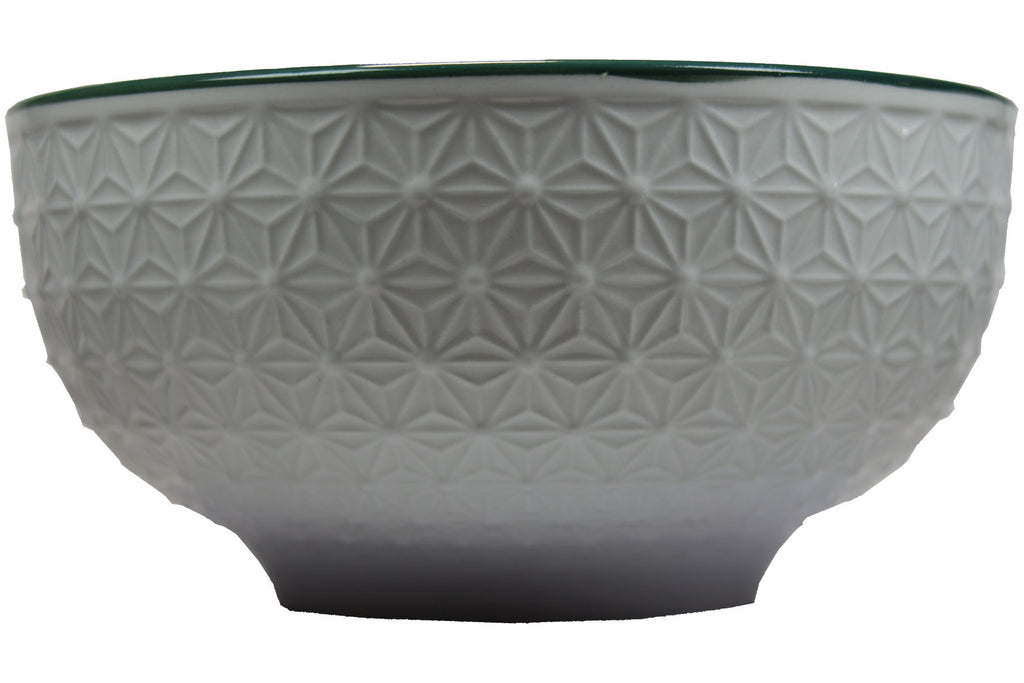 Schüssel 750 ml Ø 16 cm grünes Linienmuster innen Blütenrelief außen