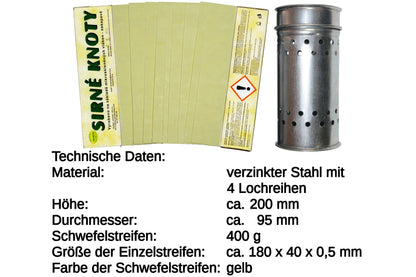Schwefeldose Set mit 400 g Schwefelstreifen gelb zur Desinfektion bei Wachsmotte