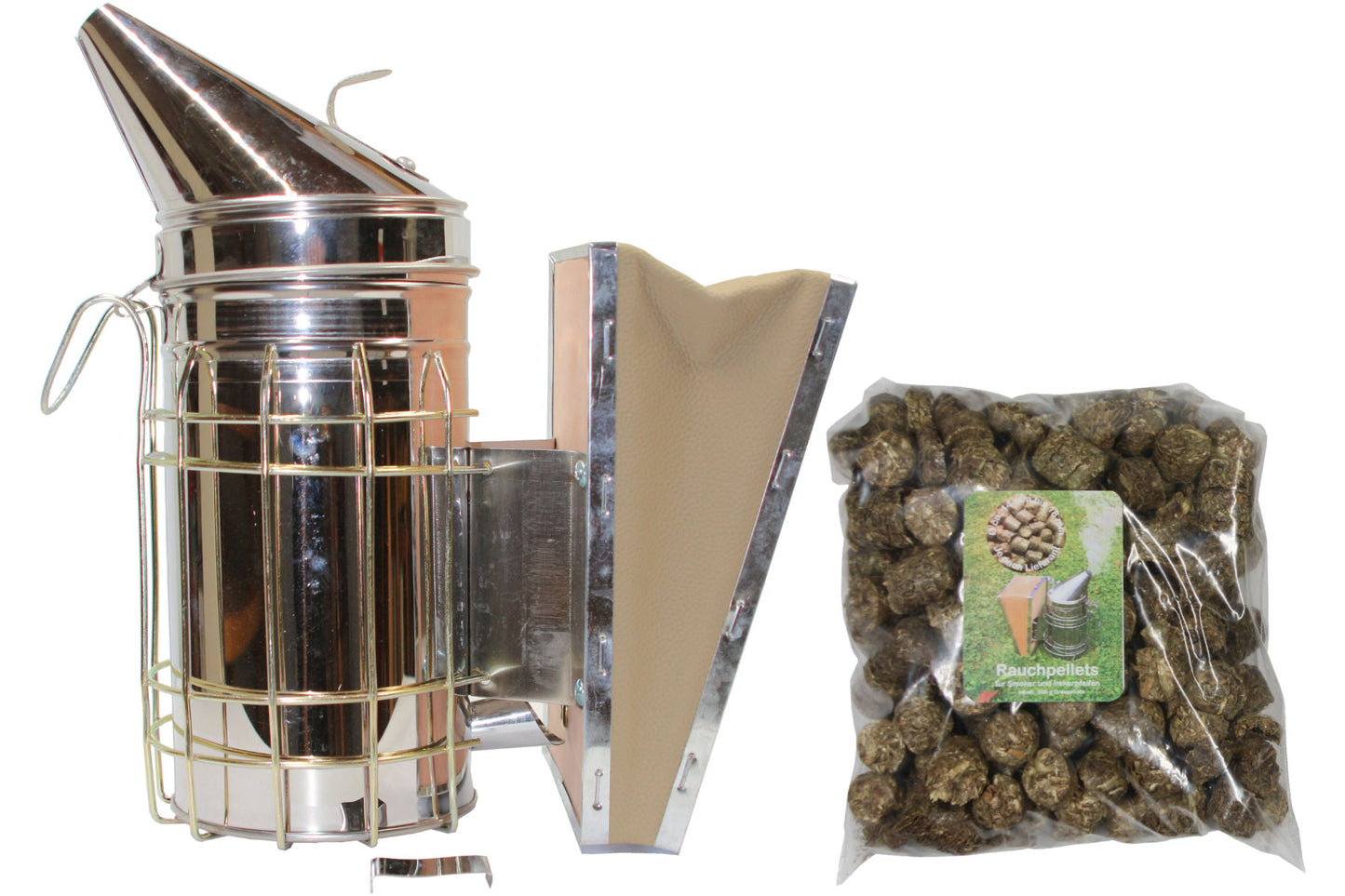 Imker Starter Set weiß 5 Teile Imkerhut Besen Edelstahl-Smoker Stockmeißel Handschuhe
