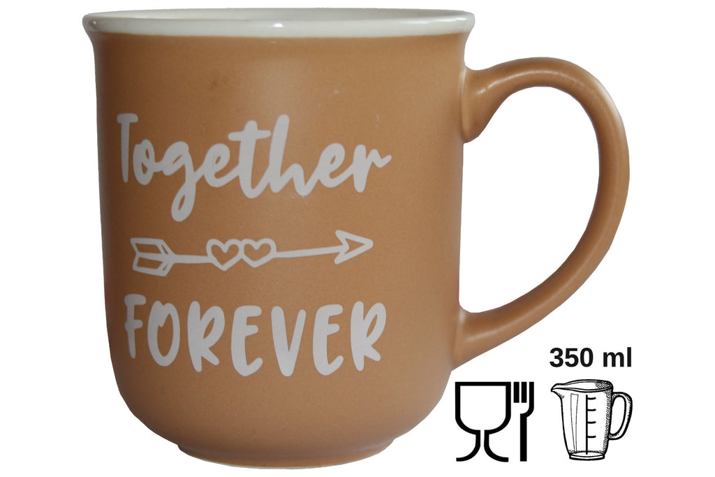 Jumbo Tasse XXL 350 ml hellbraun mit weißem Schriftzug "Together - FOREVER"