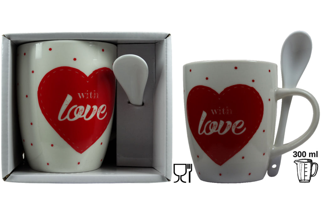 Jumbo Tasse XXL 300 ml weiß mit Schriftzug "With love" in Geschenkbox