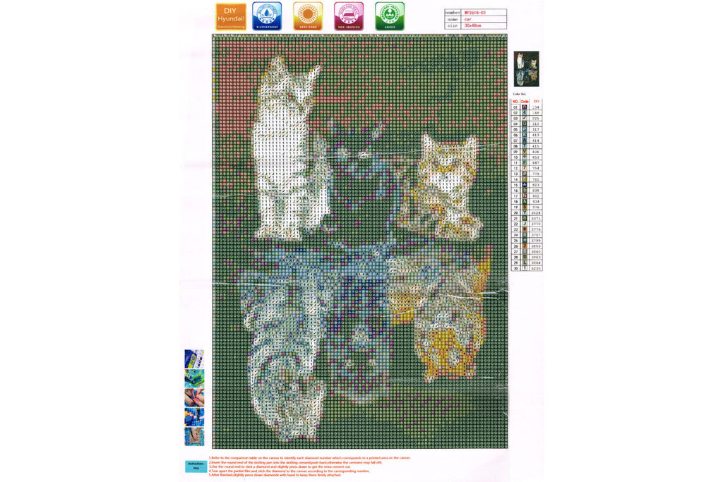 3 Katzen in Pfütze zu 3 Raubtiere Diamond Painting 30 Farben 30x40 cm  WB2618