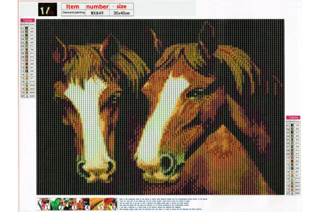 2 Pferdeköpfe von braunen Pferde Diamond Painting 20 Farben 40x30cm WX849