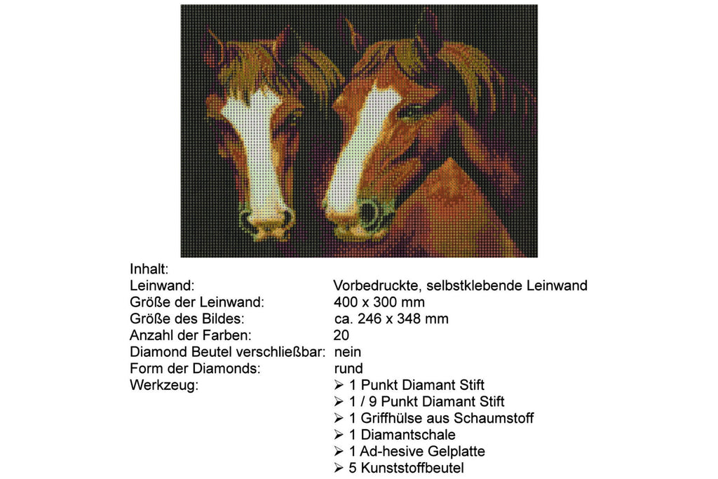 2 Pferdeköpfe von braunen Pferde Diamond Painting 20 Farben 40x30cm WX849
