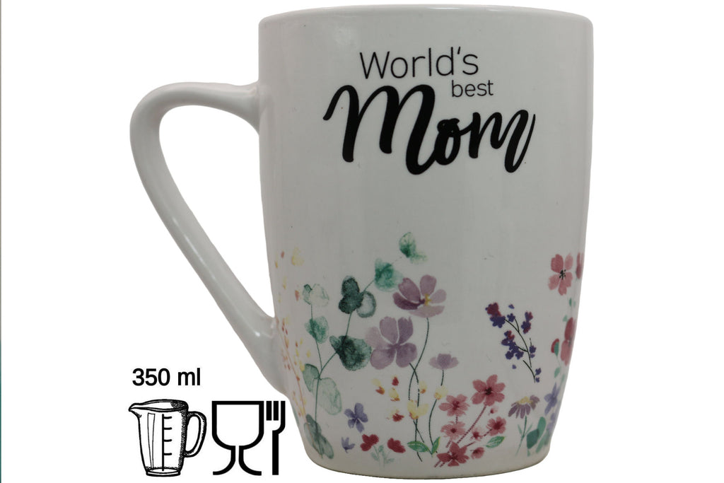 Jumbo Tasse XL 350 ml mit Schriftzug "World´s best Mom" mit Blumenwiese