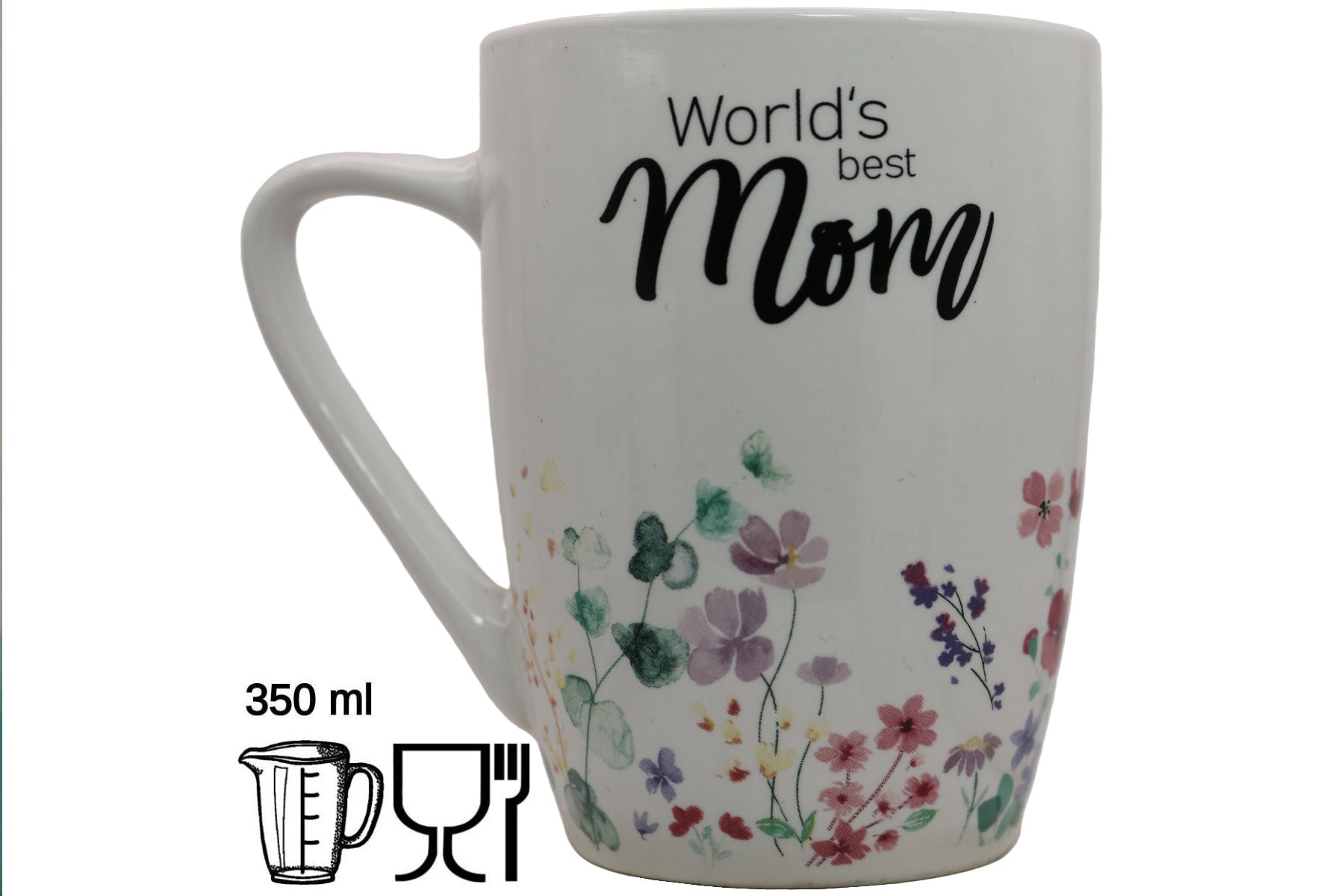 Jumbo Tasse XL 350 ml mit Schriftzug "World´s best Mom" mit Blumenwiese