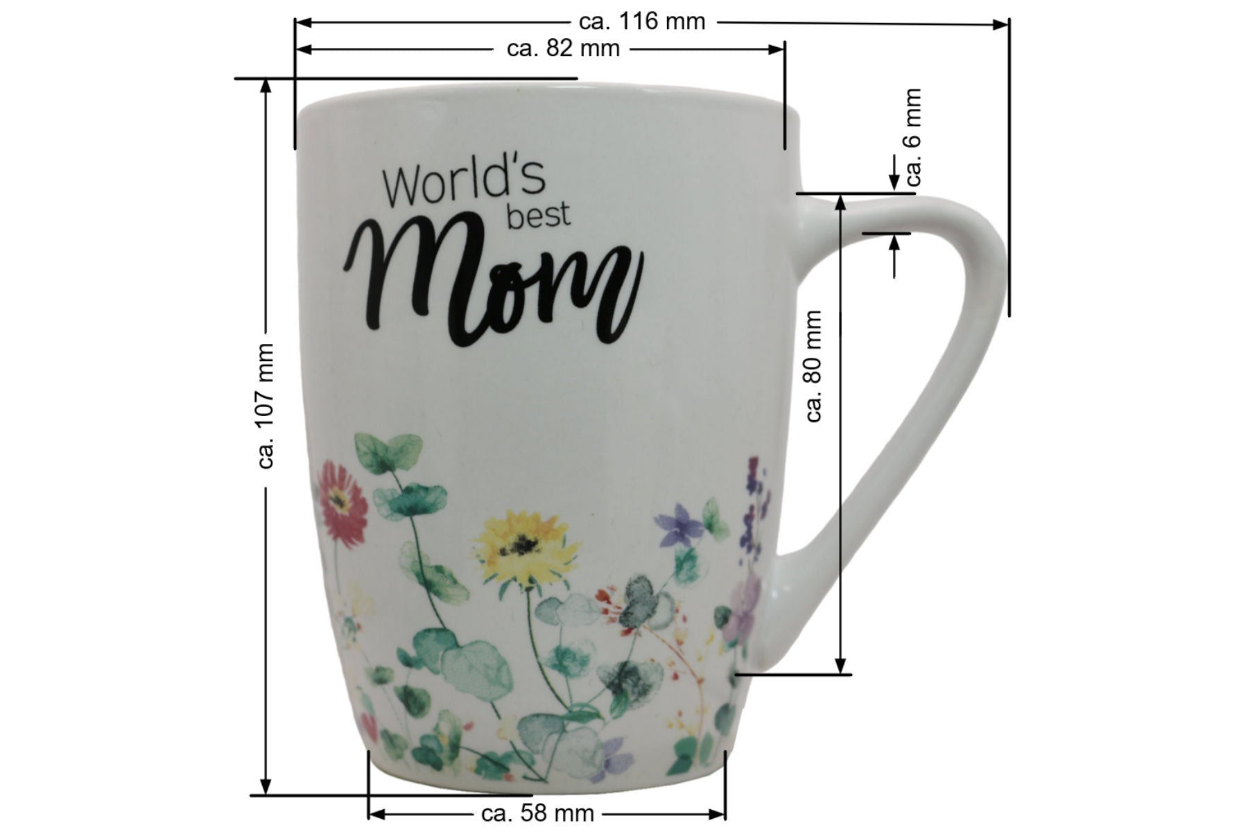 Jumbo Tasse XL 350 ml mit Schriftzug "World´s best Mom" mit Blumenwiese