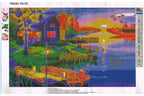 See mit Haus und Boot im Sonnenuntergang Diamond Painting  32 Farben 450x300 mm  YMX90