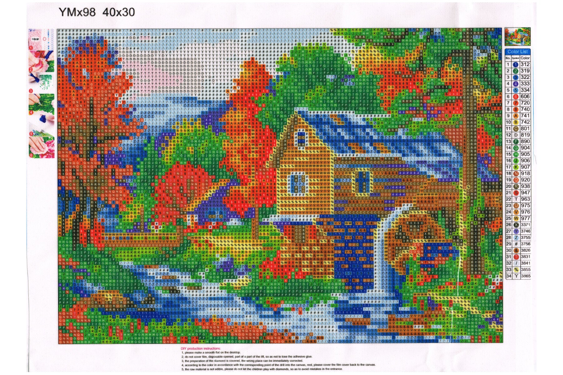Wassermühle am Bach Diamond Painting 34 Farben 400 x 300  mm YMX98
