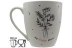 Jumbo Tasse XXL 550 ml mit stilisierten Blumenstrauß und Schriftzug "my happy place"