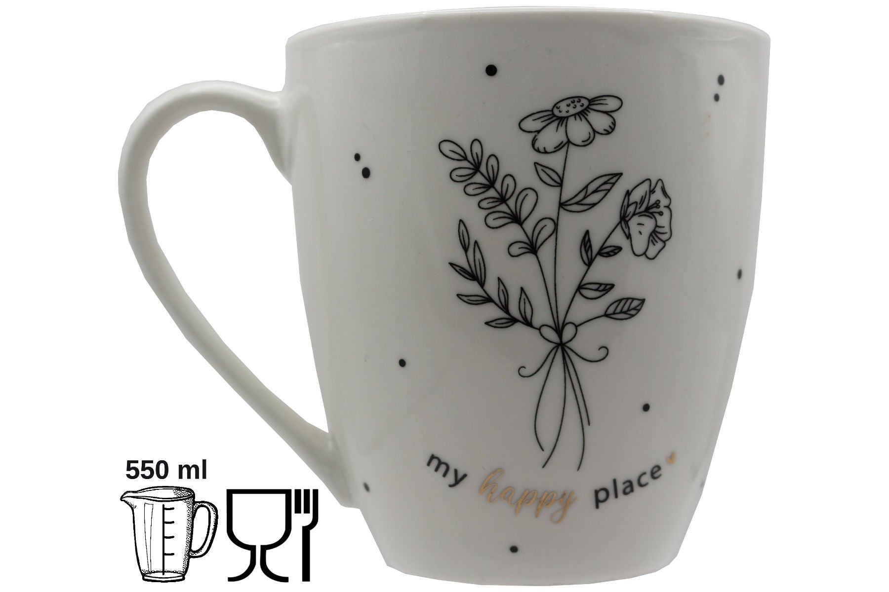 Jumbo Tasse XXL 550 ml mit stilisierten Blumenstrauß und Schriftzug "my happy place"