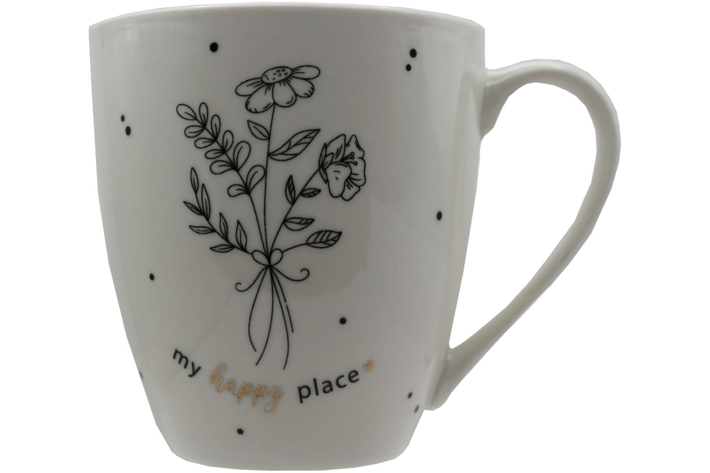 Jumbo Tasse XXL 550 ml mit stilisierten Blumenstrauß und Schriftzug "my happy place"