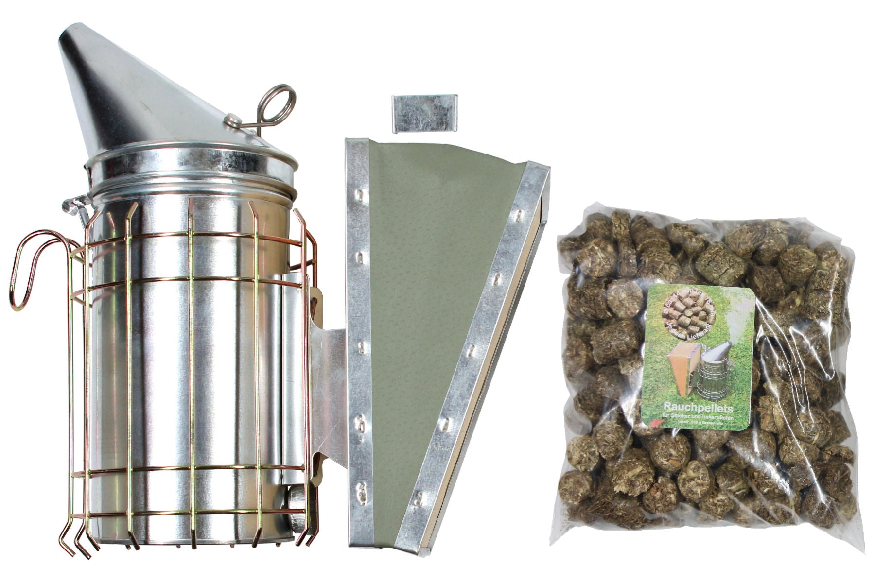 Imker Starter Set weiß 5 Teile Jacke Besen Smoker Stockmeißel Handschuhe