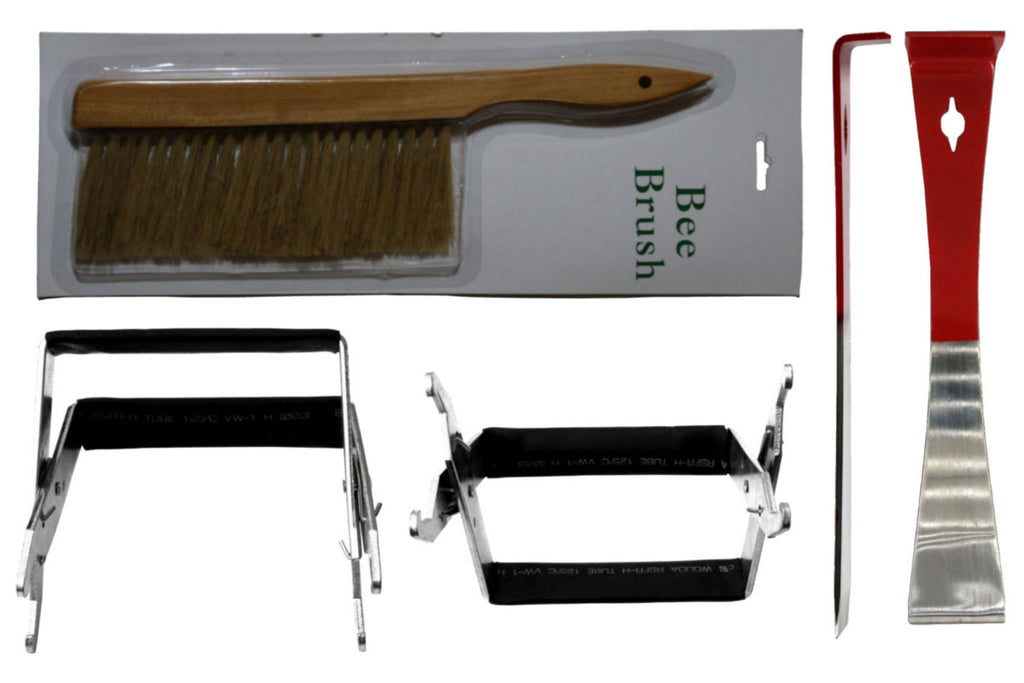 Imker Werkzeug Set Imkerbesen, Stockmeißel abgewinkelt und Wabenzange