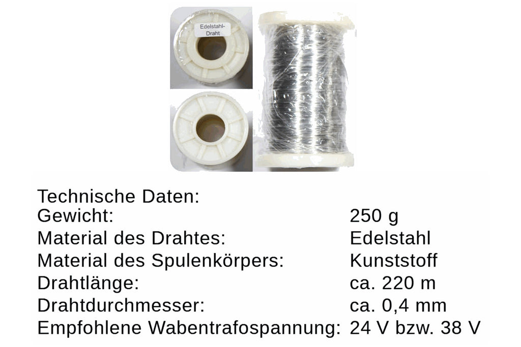 Edelstahl-Wabendraht Ø 0,4 mm  250 g / 500 g zum Verdrahten von Wabenrähmchen