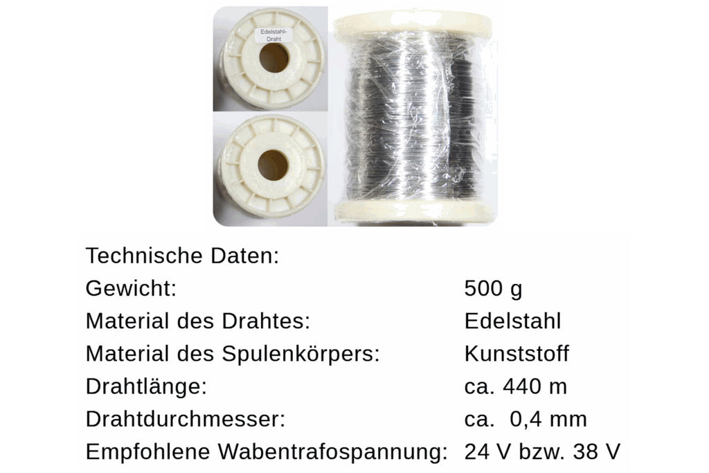 Edelstahl-Wabendraht Ø 0,4 mm  250 g / 500 g zum Verdrahten von Wabenrähmchen