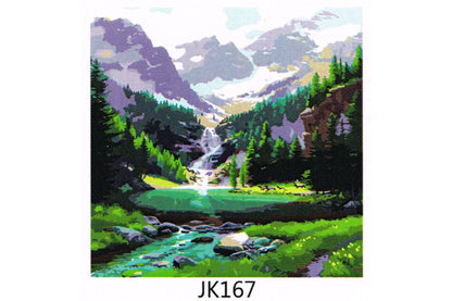 Wasserfall im Gebirgstal Malen nach Zahlen 21 Acrylfarben 30 x 40 cm JK167