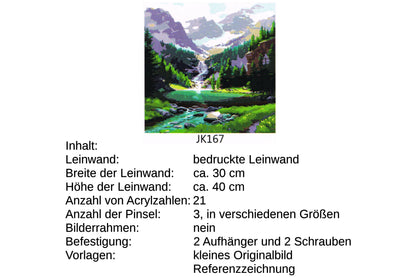 Wasserfall im Gebirgstal Malen nach Zahlen 21 Acrylfarben 30 x 40 cm JK167