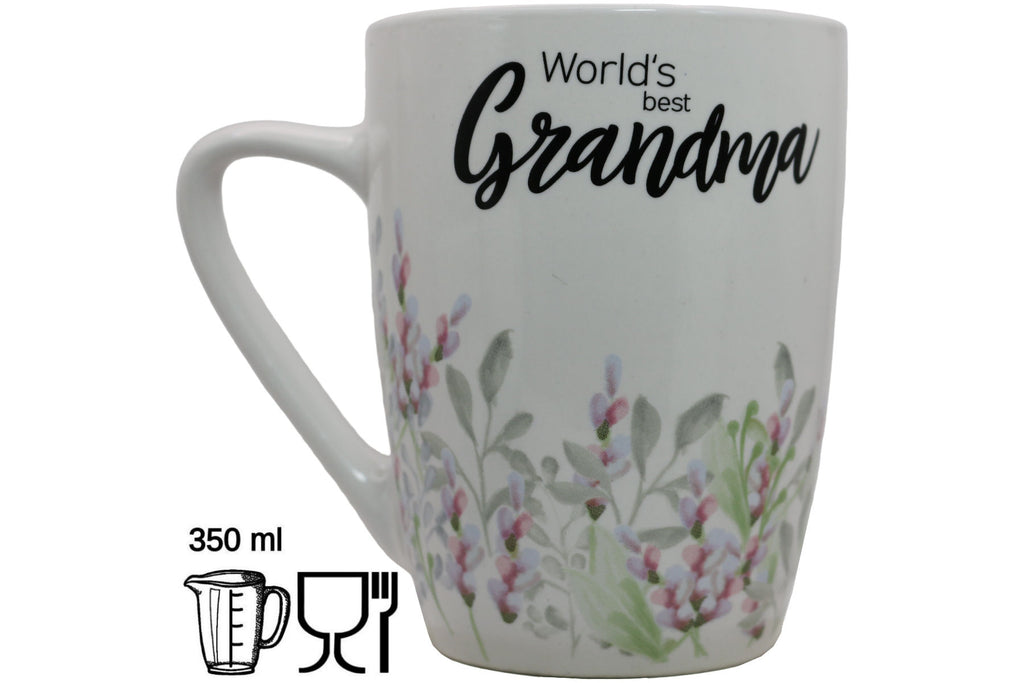 Jumbo Tasse XL 350 ml mit Schriftzug "World´s best Grandma" mit Blumenwiese