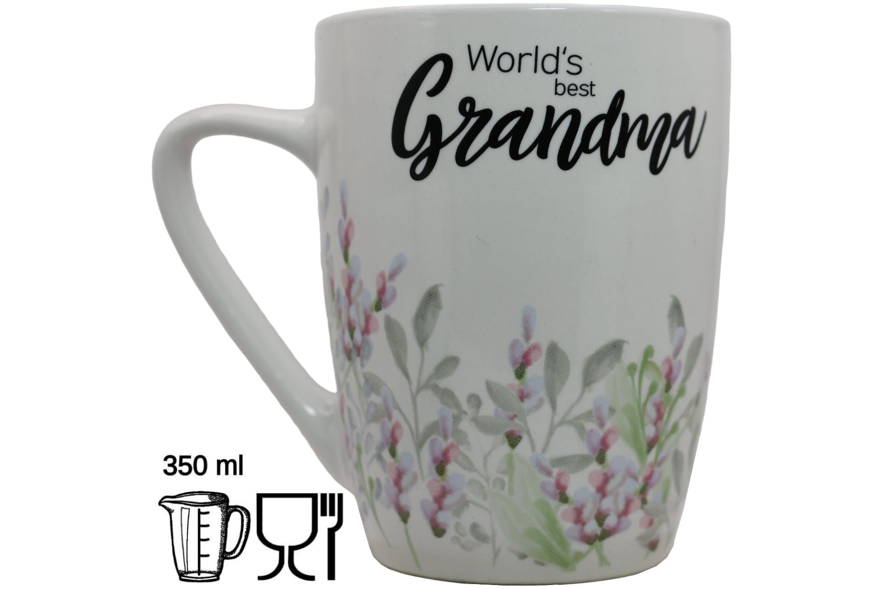 Jumbo Tasse XL 350 ml mit Schriftzug "World´s best Grandma" mit Blumenwiese