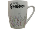 Jumbo Tasse XL 350 ml mit Schriftzug "World´s best Grandma" mit Blumenwiese