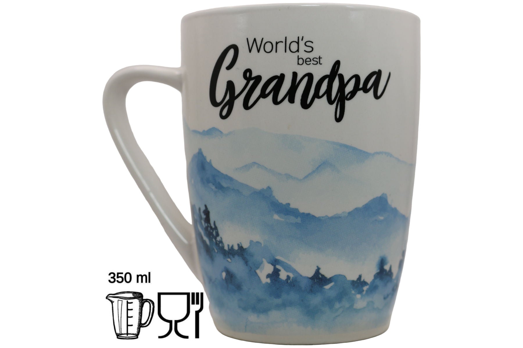 Jumbo Tasse XL 350 ml mit Schriftzug "World´s best Grandpa" mit blauen Gebirgsbild
