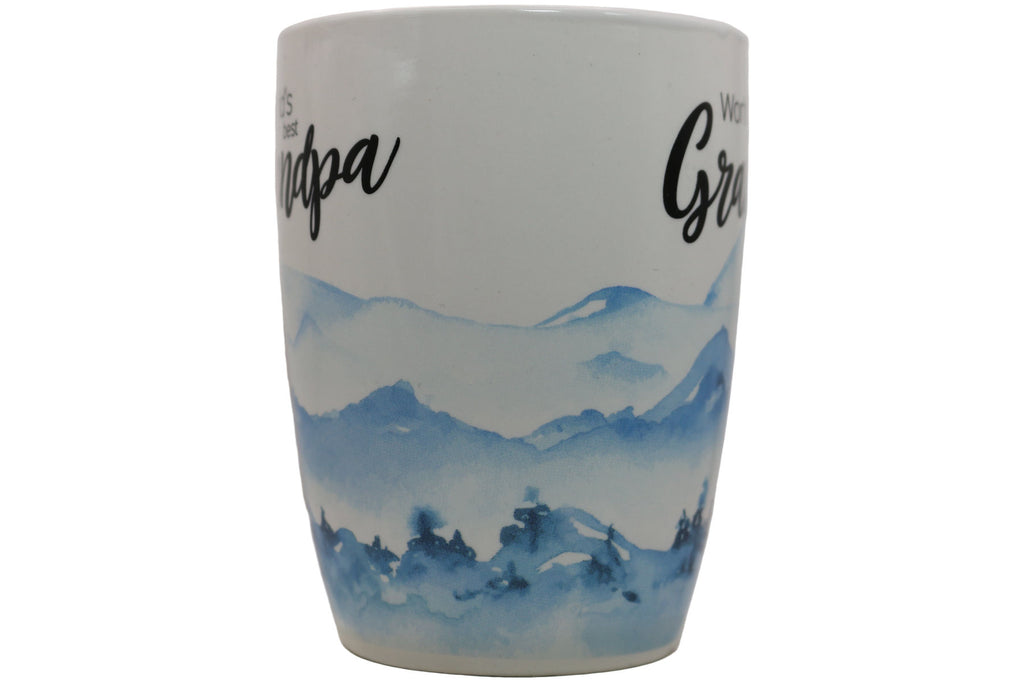 Jumbo Tasse XL 350 ml mit Schriftzug "World´s best Grandpa" mit blauen Gebirgsbild