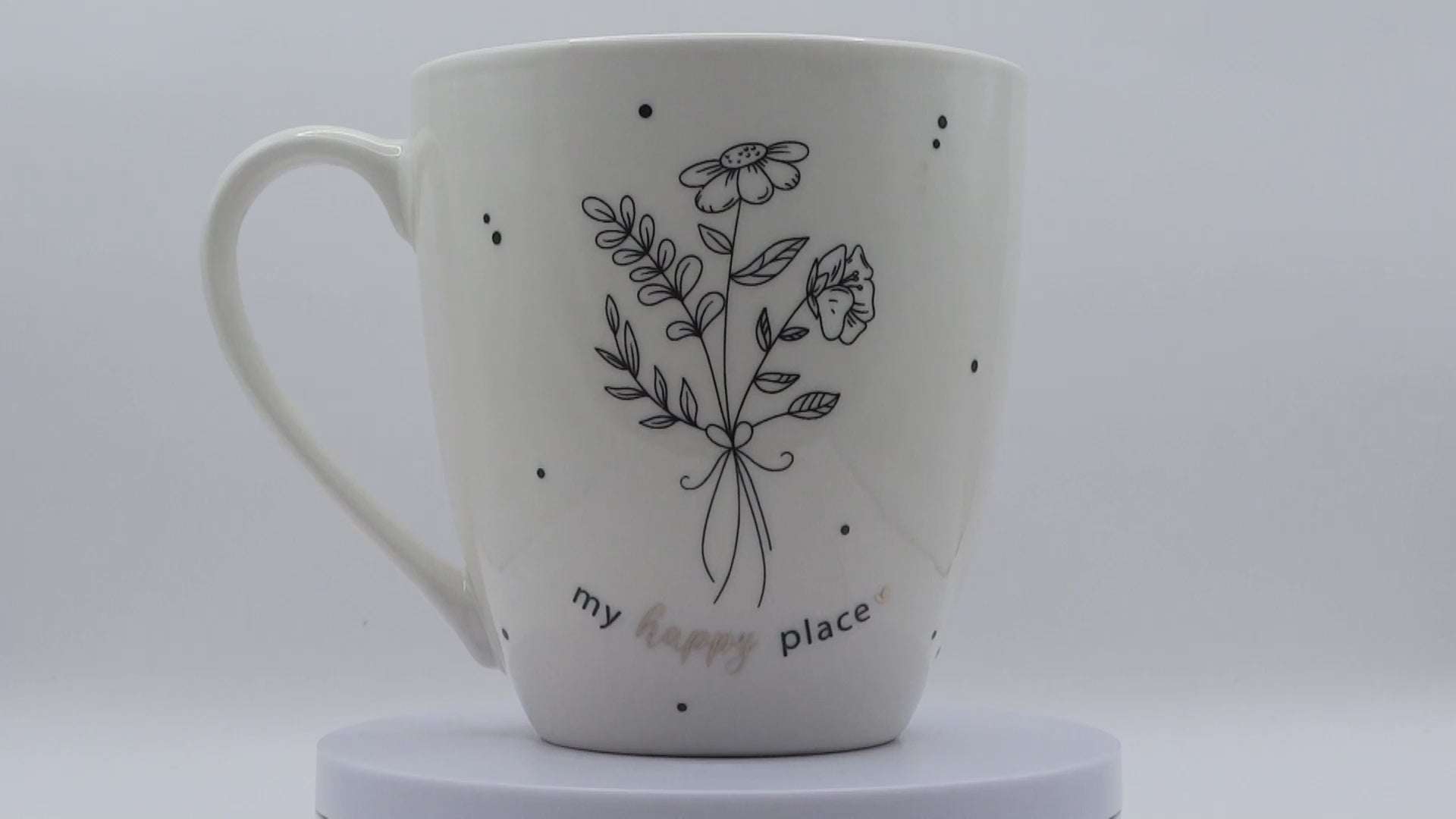 Jumbo Tasse XXL 550 ml mit stilisierten Blumenstrauß und Schriftzug "my happy place"