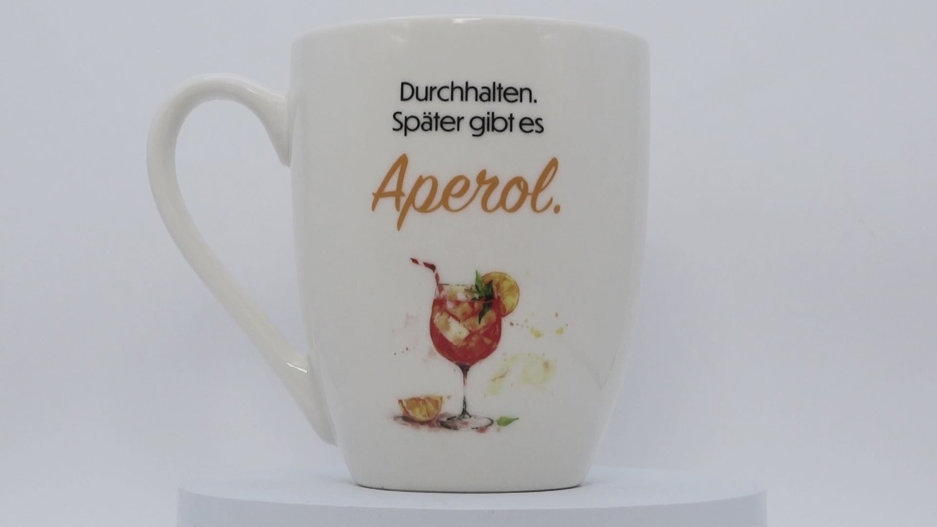 Jumbo-Tasse „Durchhalten. Später gibt es Aperol" – 300 ml Porzellan