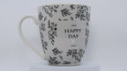 Jumbo Tasse XXL 550 ml "HAPPAY DAY" hellgrau mit schwarzen Blattumrisse