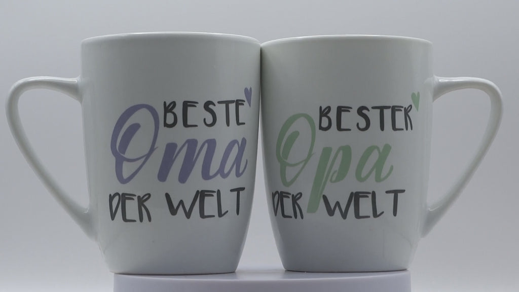 Jumbo Tasse XXL 380 ml 2er-Set mit Schriftzug "Beste Oma der Welt" bzw. "Bester Opa der Welt"