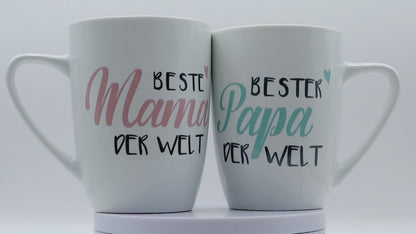 Jumbo Tasse XXL 380 ml 2er-Set mit Schriftzug "Beste Mama der Welt" bzw. "Bester Papa der Welt"