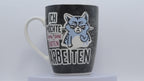 Jumbo Tasse XL 330 ml schwarz mit blauer Katze "ICH MÖCHTE EINMAL OHNE IDIOTEN ARBEITEN!"