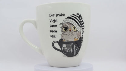 Jumbo Tasse XXL 880 ml Vogel mit Zipfelmütze in Kaffeetasse "Der frühe Vogel kann mich mal"