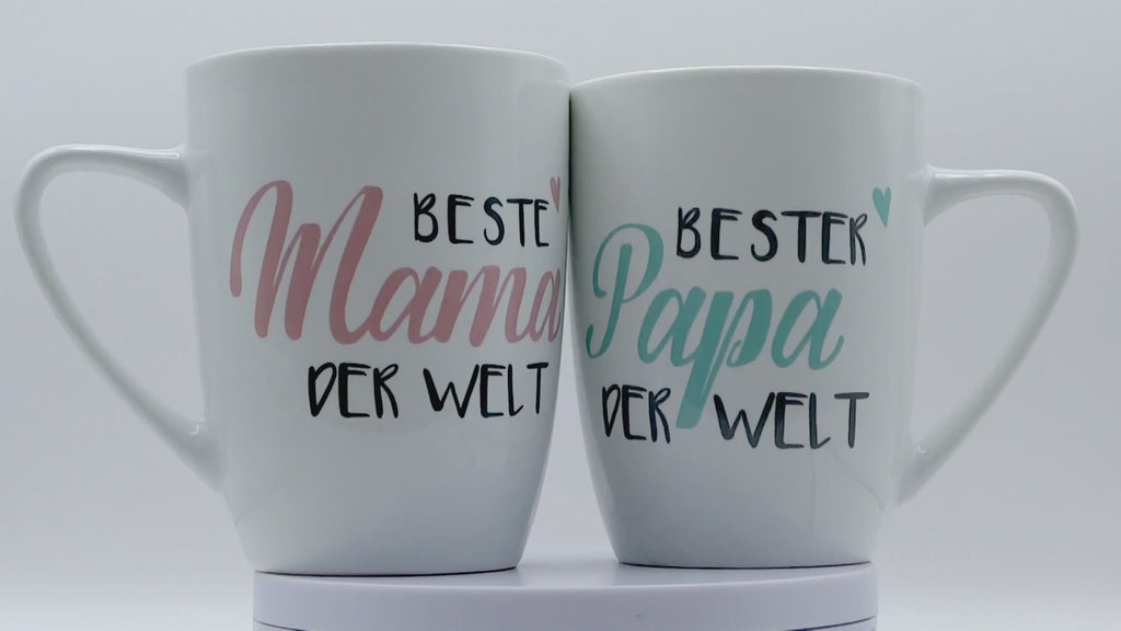 Jumbo Tasse XXL 350 ml 2er-Set mit Schriftzug "Beste Mama der Welt" bzw. "Bester Papa der Welt"