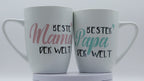 Jumbo Tasse XXL 350 ml 2er-Set mit Schriftzug "Beste Mama der Welt" bzw. "Bester Papa der Welt"